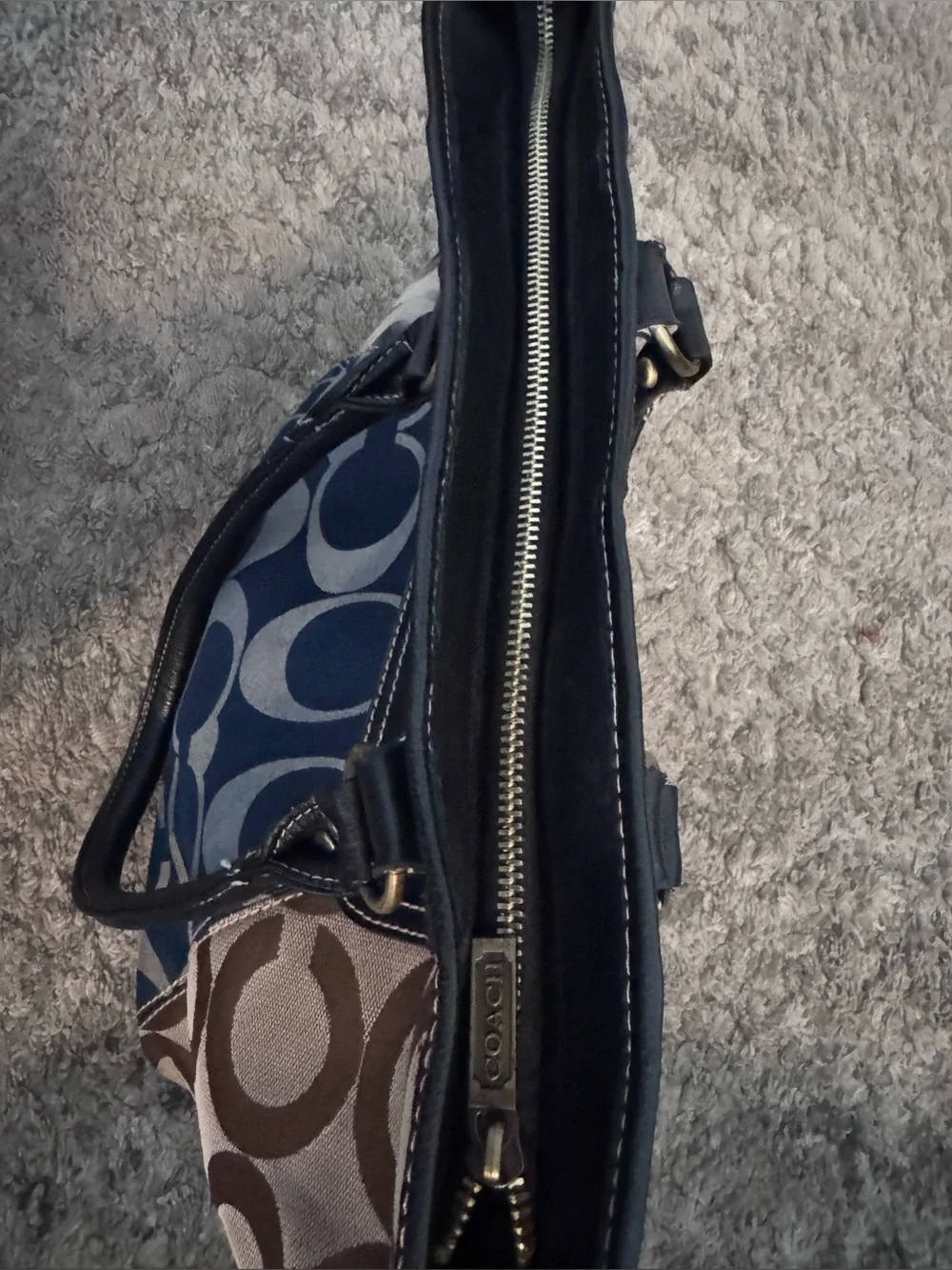 Coach EST. 1941 Patchwork Signature Canvas Leather Tote Purse Brown Blue Black - Picture 6 of 6